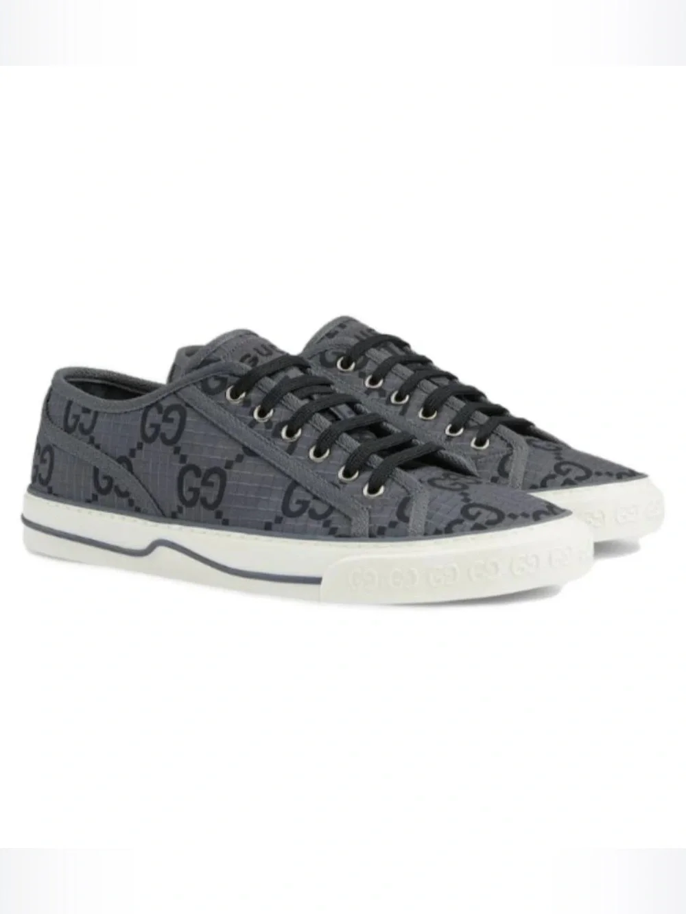 GUCCI TENNIS 1977 GREY BLACK GG SUPREME NEW MONOGRAM SNEAKERS SZ G8 EU 42 NEW!